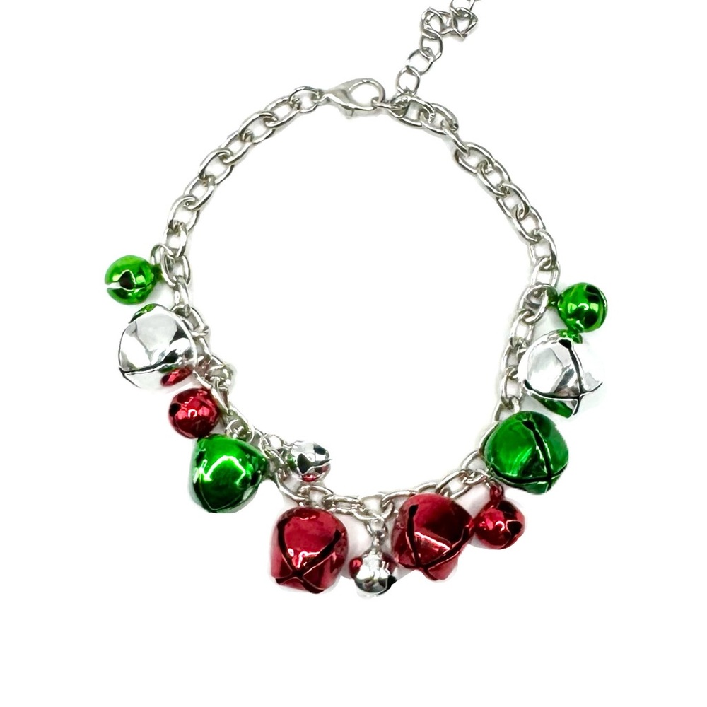 Christmas Holiday Jingle Bell Charm Bracelet, Red, Green & Silver - NWOT